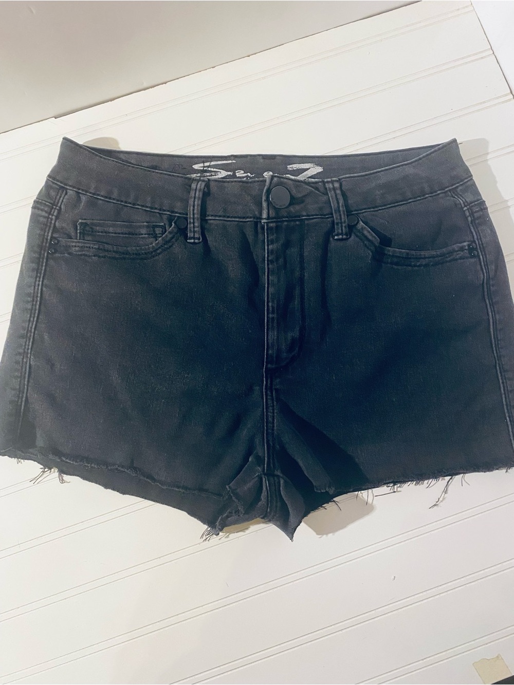 High-Rise Black Denim Cutoff Shorts